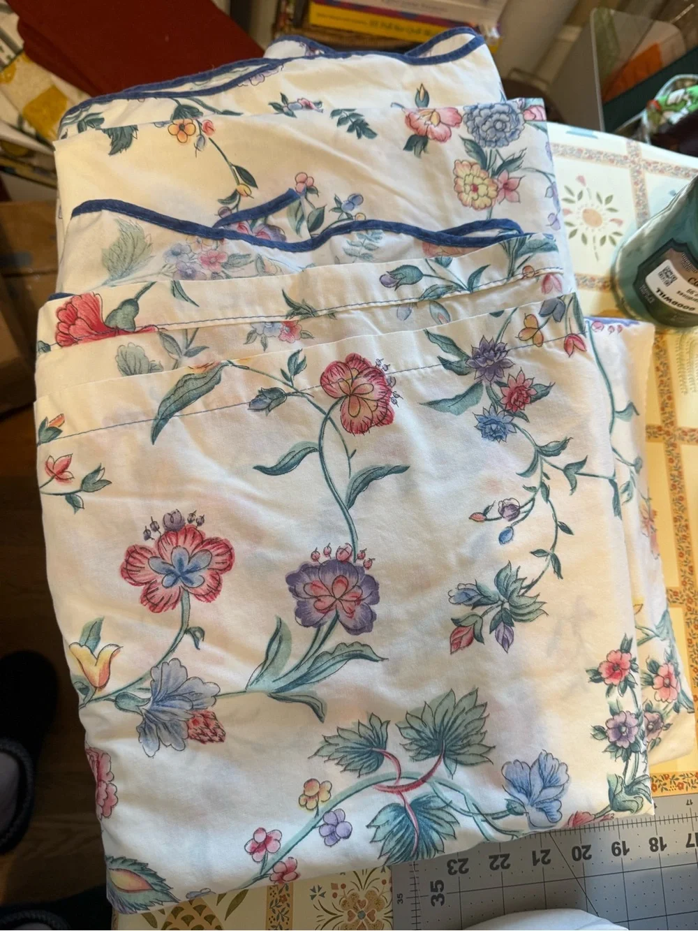 Vintage Laura Ashley Chinese Silk chintz floral bedding. Full/Queen.